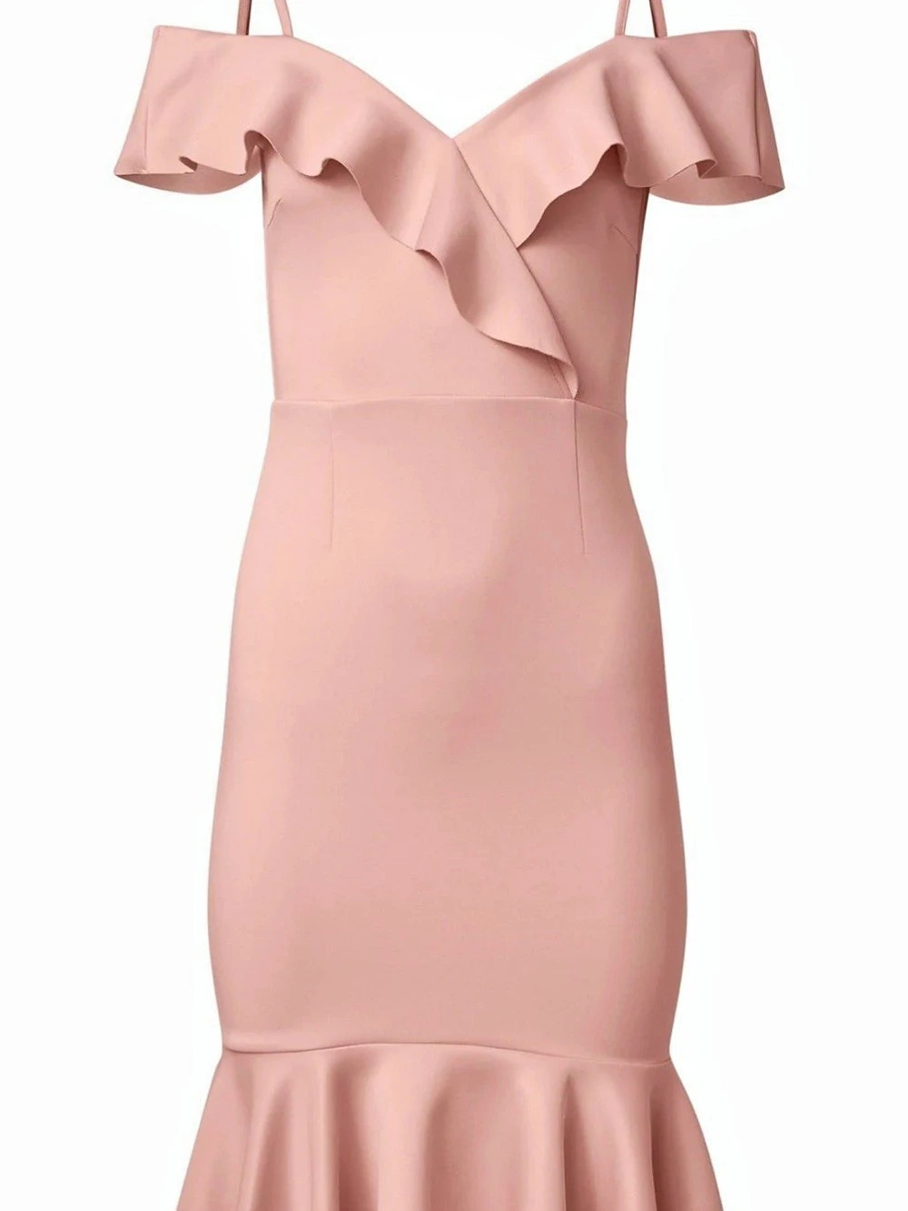 Off-Shoulder Ruffle Midi Dress in Pink Like New